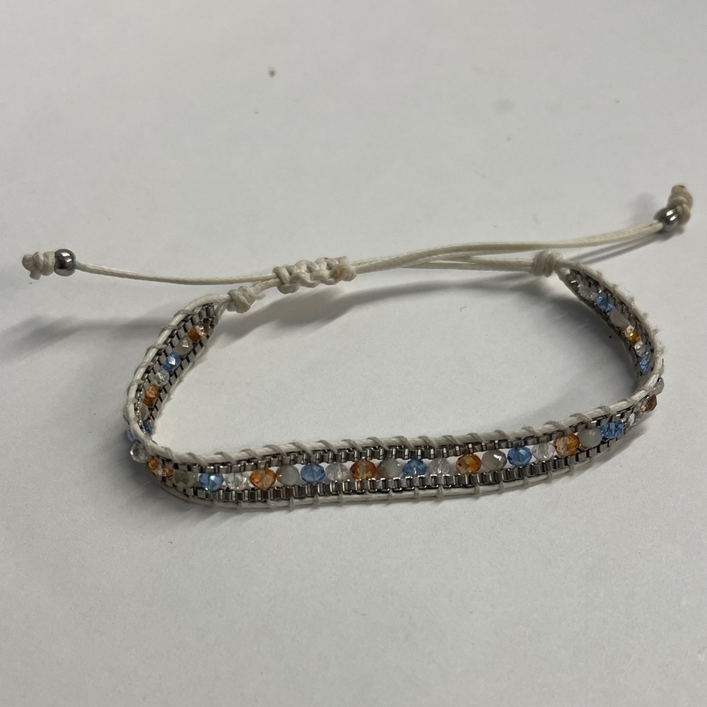 Crystal Beads Adjustable Draw-cord White Cord Bracelet